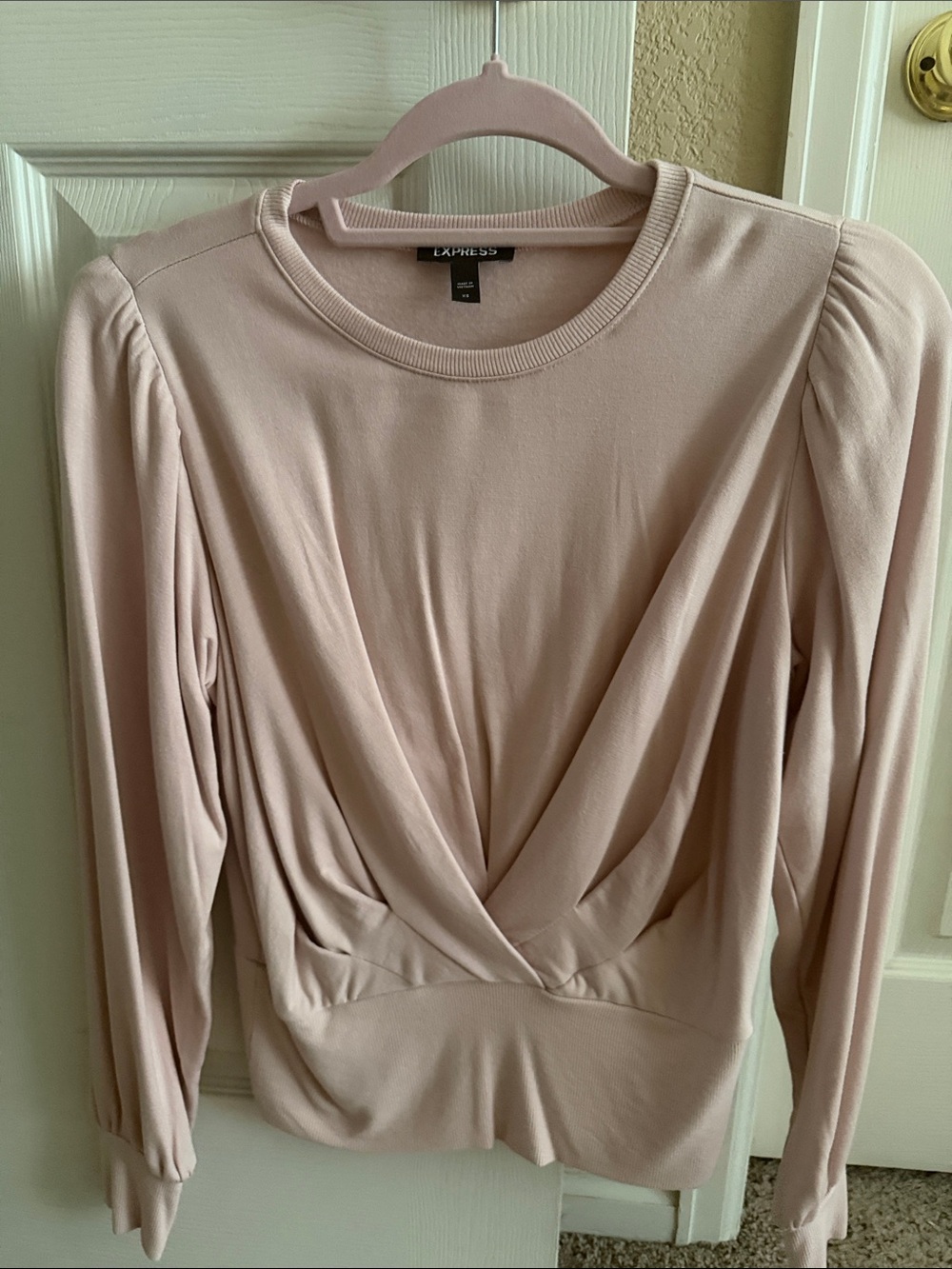 Express Women's Light Blush Draped Long-Sleeve Top